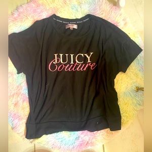 Juicy Couture Womens Black Ribbed Knit Sleepwear T-Shirt Pink Logo